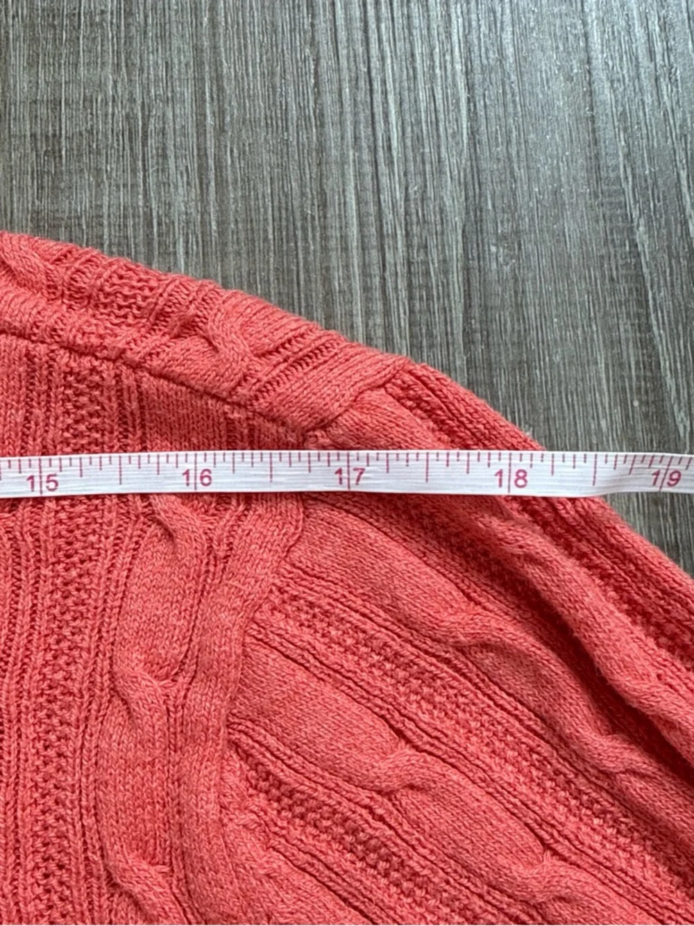 Eddie Bauer Cotton Blend Cable Knit Ruffle Accent Coral Pink Cardigan Size XL